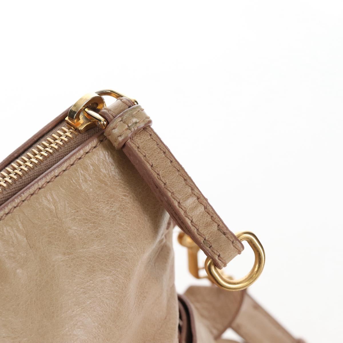 Miu Miu Hand Bag Leather 2way Beige Gold Auth 167748M