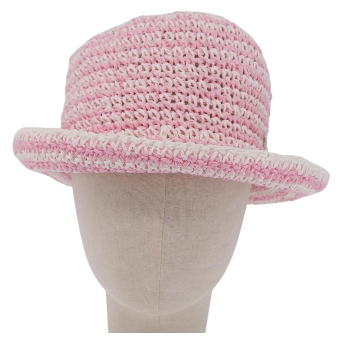 CHANEL Hat Straw M Pink CC Auth 167758M