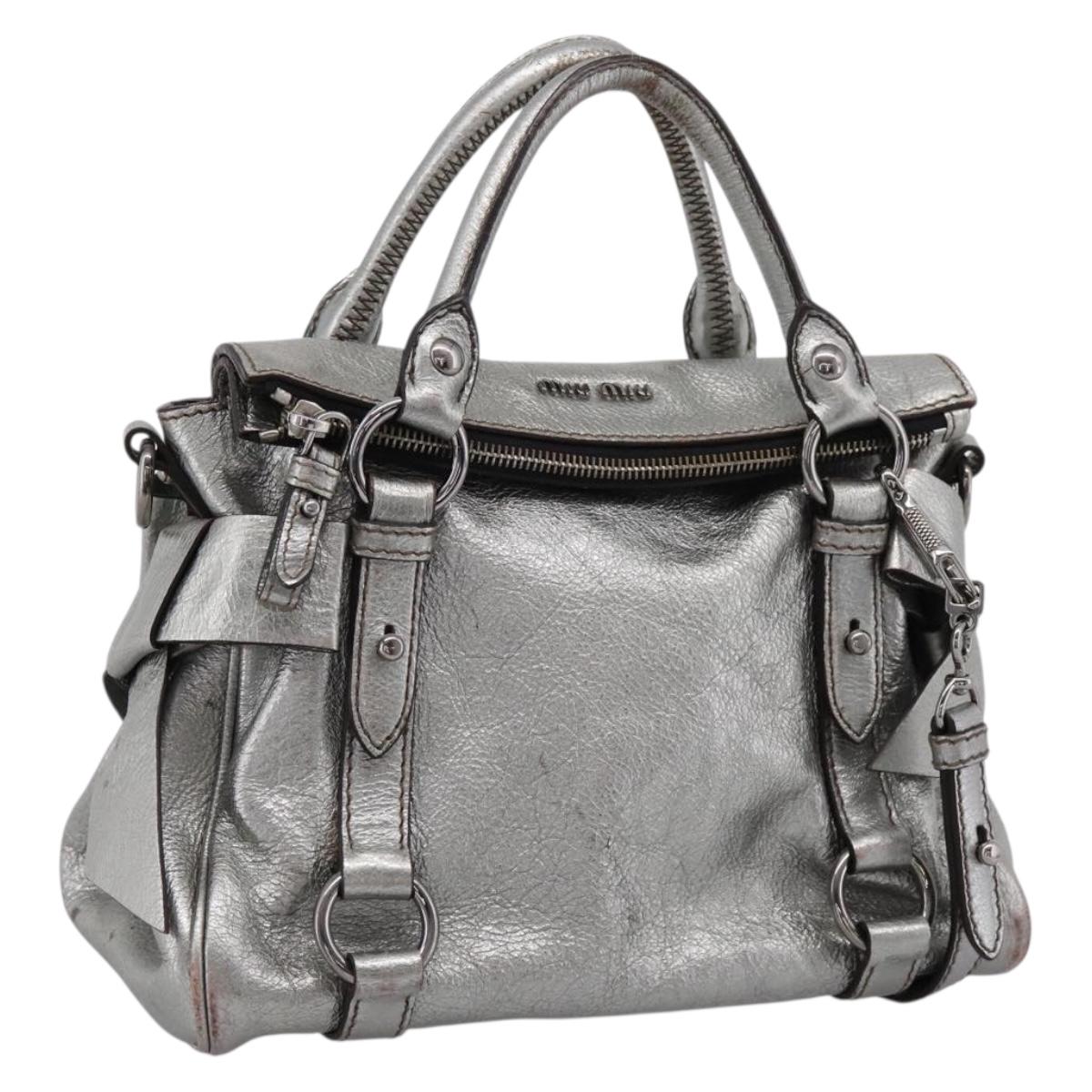 Miu Miu Hand Bag Leather 2way Silver Auth 167772M