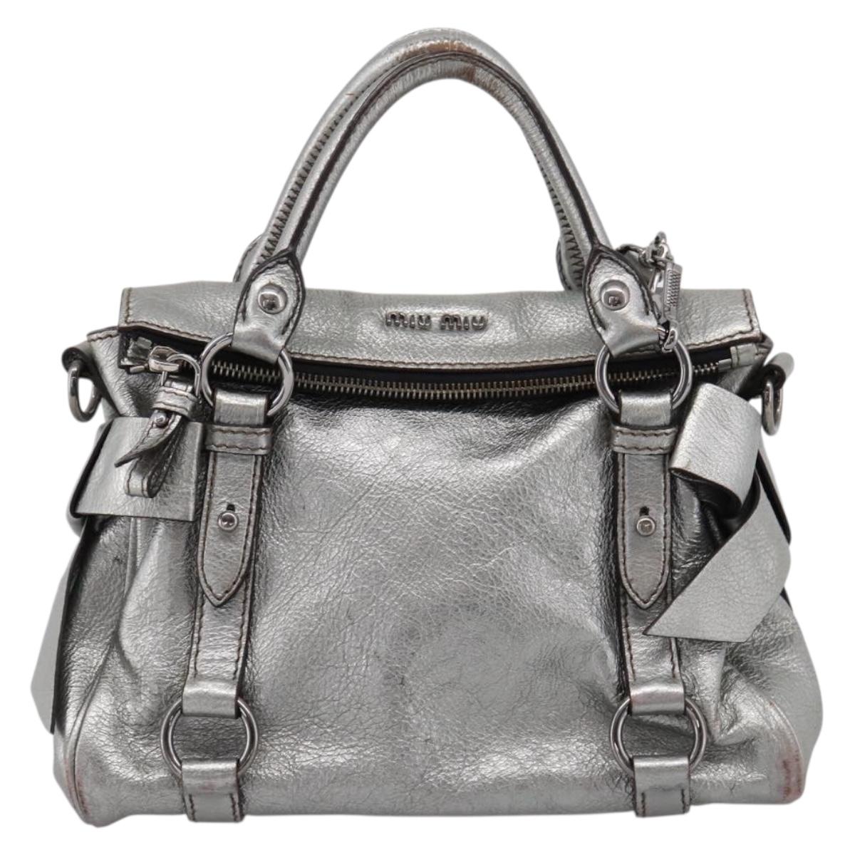 Miu Miu Hand Bag Leather 2way Silver Auth 167772M