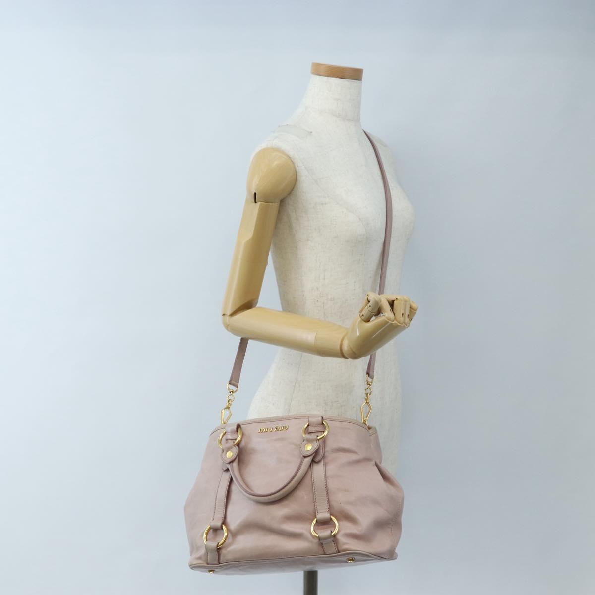 Miu Miu Hand Bag Leather 2way Pink Gold Auth 167773M