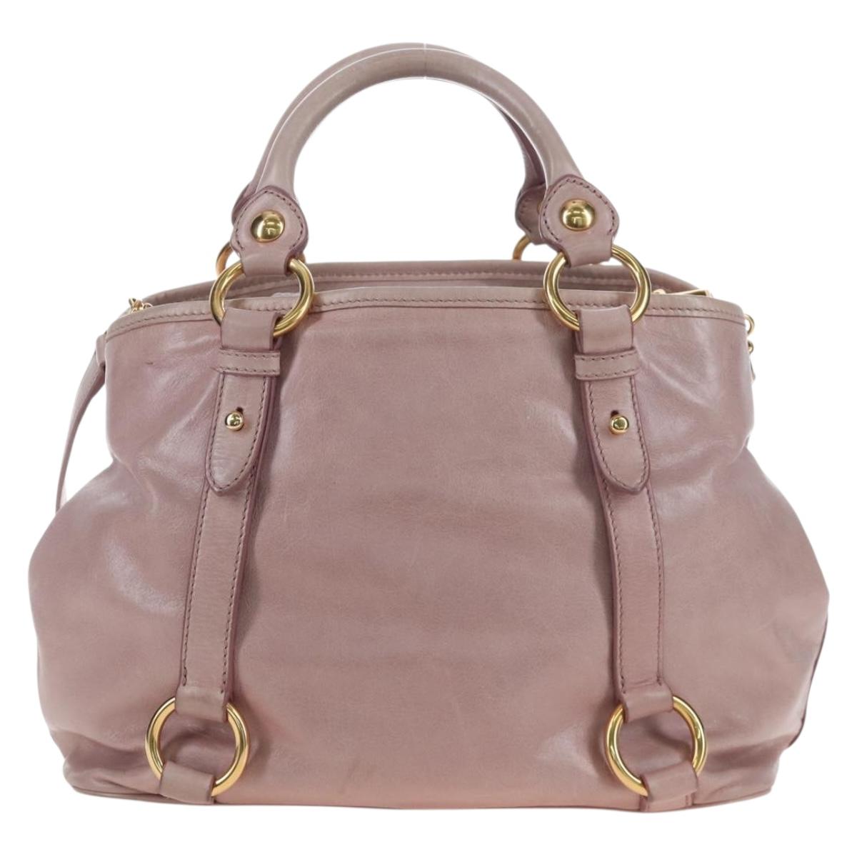 Miu Miu Hand Bag Leather 2way Pink Gold Auth 167773M