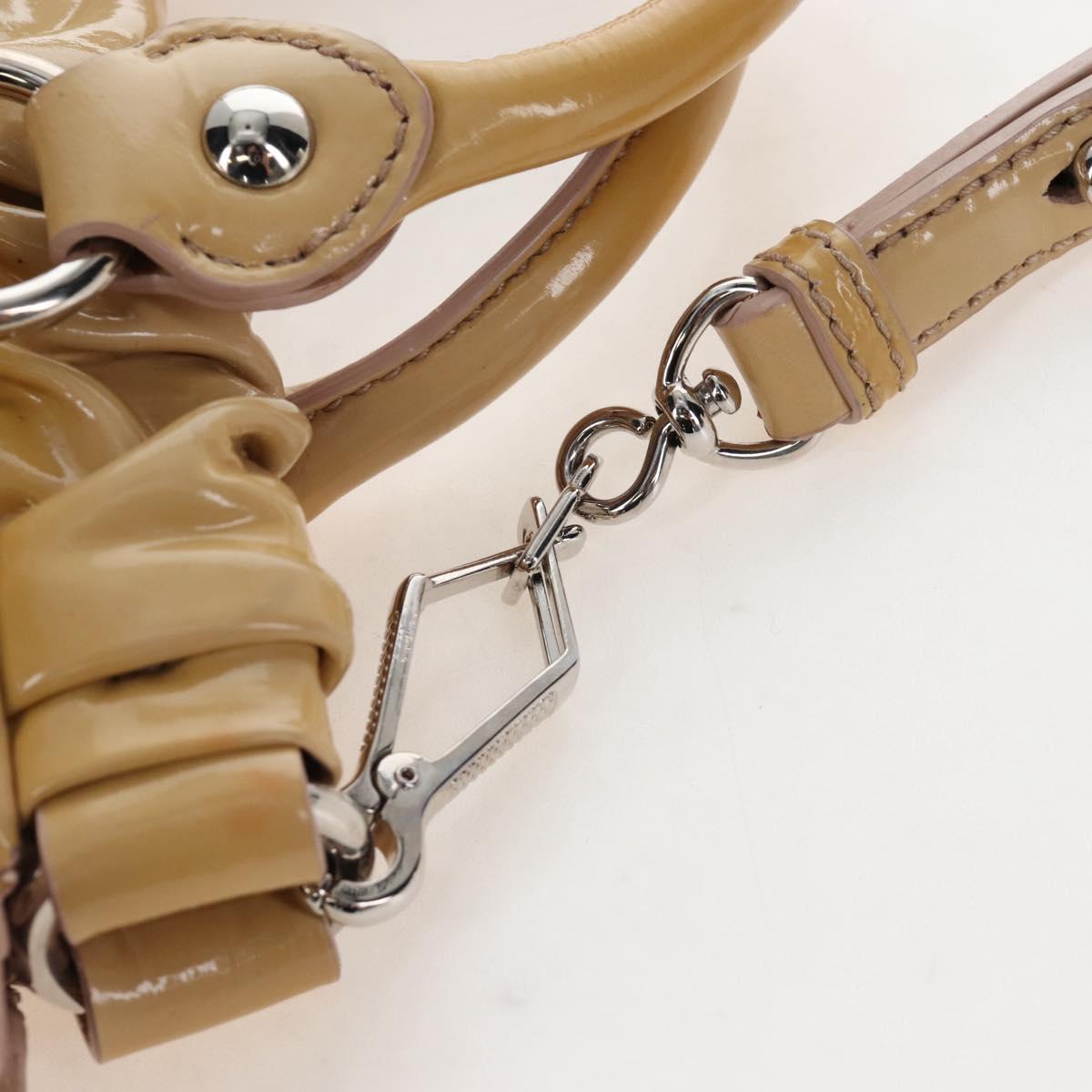 Miu Miu Hand Bag Patent leather 2way Beige Silver Auth 167774A