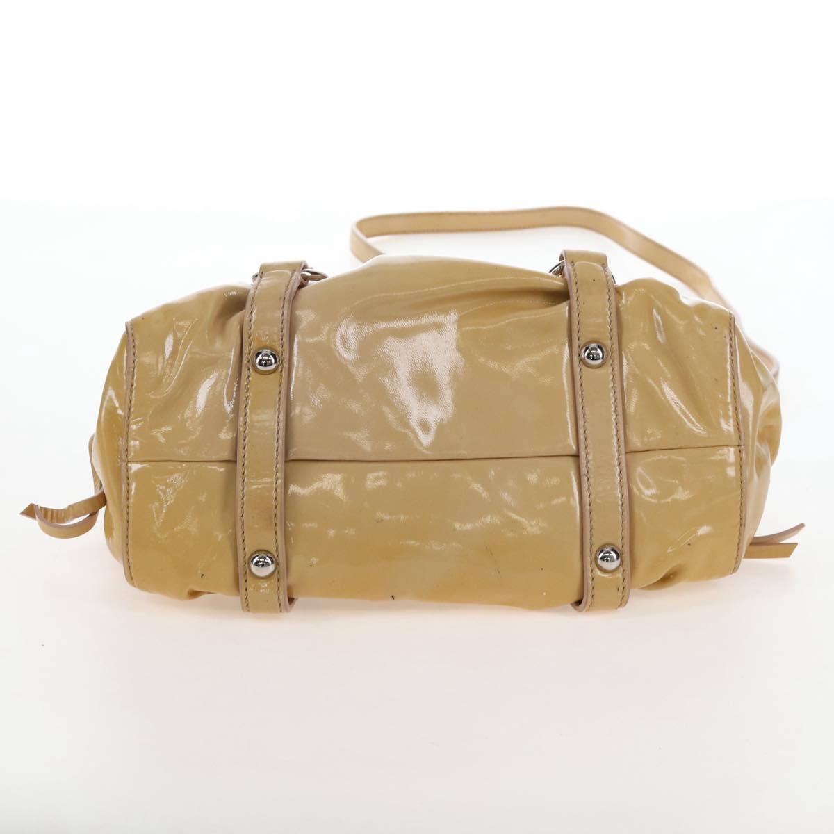 Miu Miu Hand Bag Patent leather 2way Beige Silver Auth 167774A