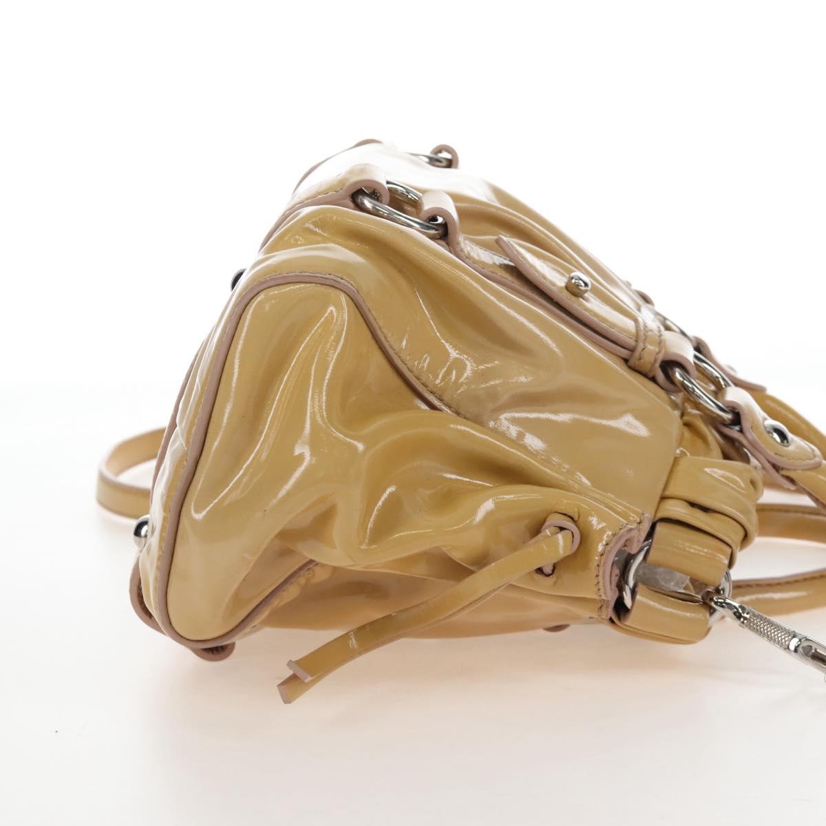 Miu Miu Hand Bag Patent leather 2way Beige Silver Auth 167774A