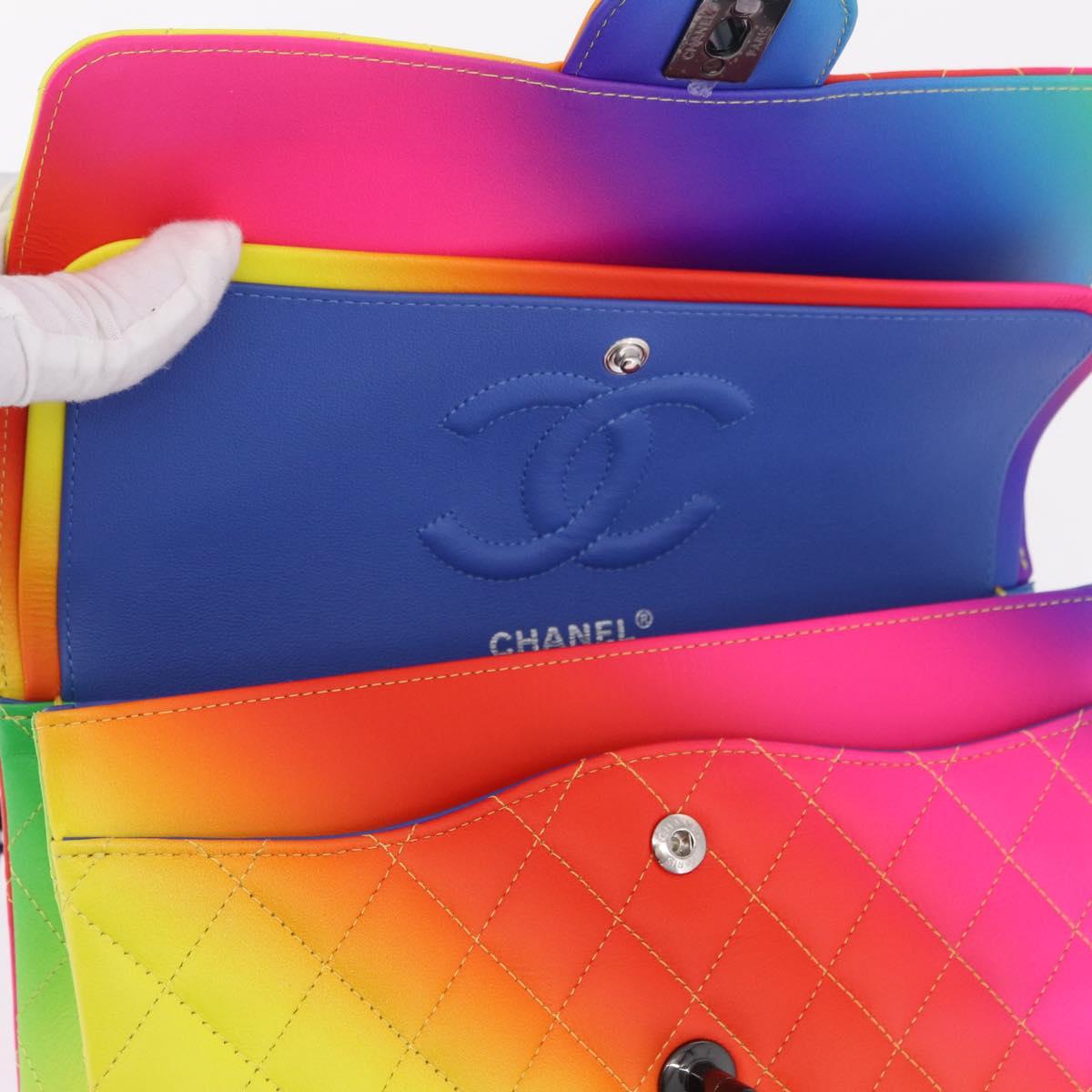 CHANEL Chain Matelasse 25 Shoulder Bag Calf Skin Rainbow CC Auth 167787SM