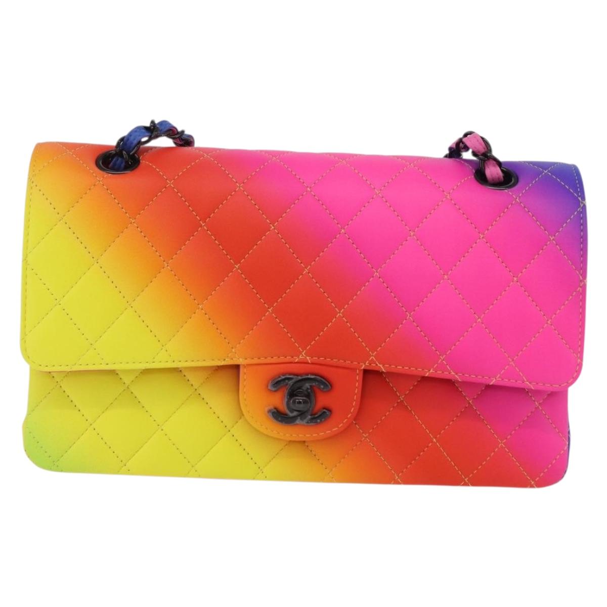 CHANEL Chain Matelasse 25 Shoulder Bag Calf Skin Rainbow CC Auth 167787SM
