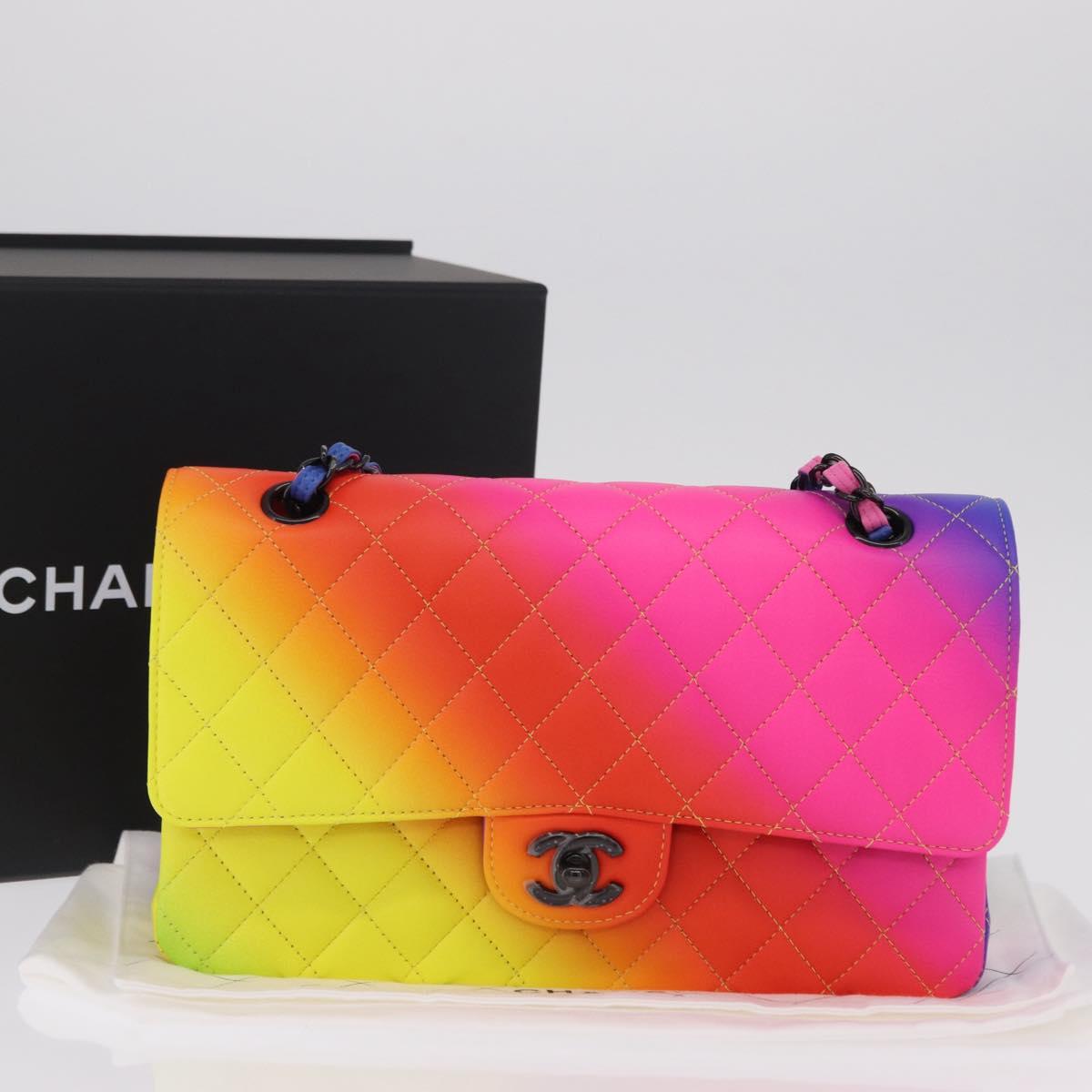 CHANEL Chain Matelasse 25 Shoulder Bag Calf Skin Rainbow CC Auth 167787SM