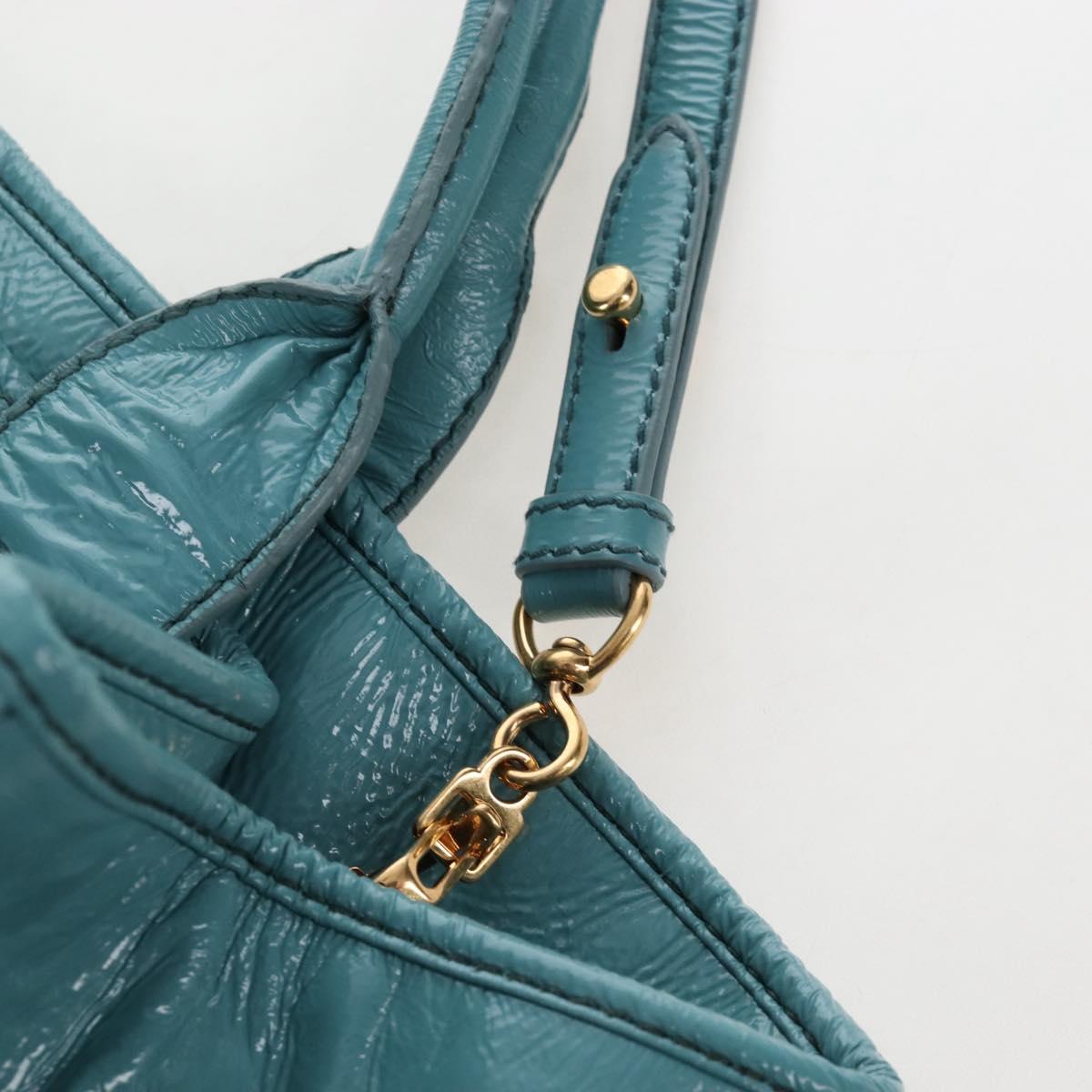 Miu Miu Hand Bag Enamel 2way Turquoise Blue Gold Auth 167794M