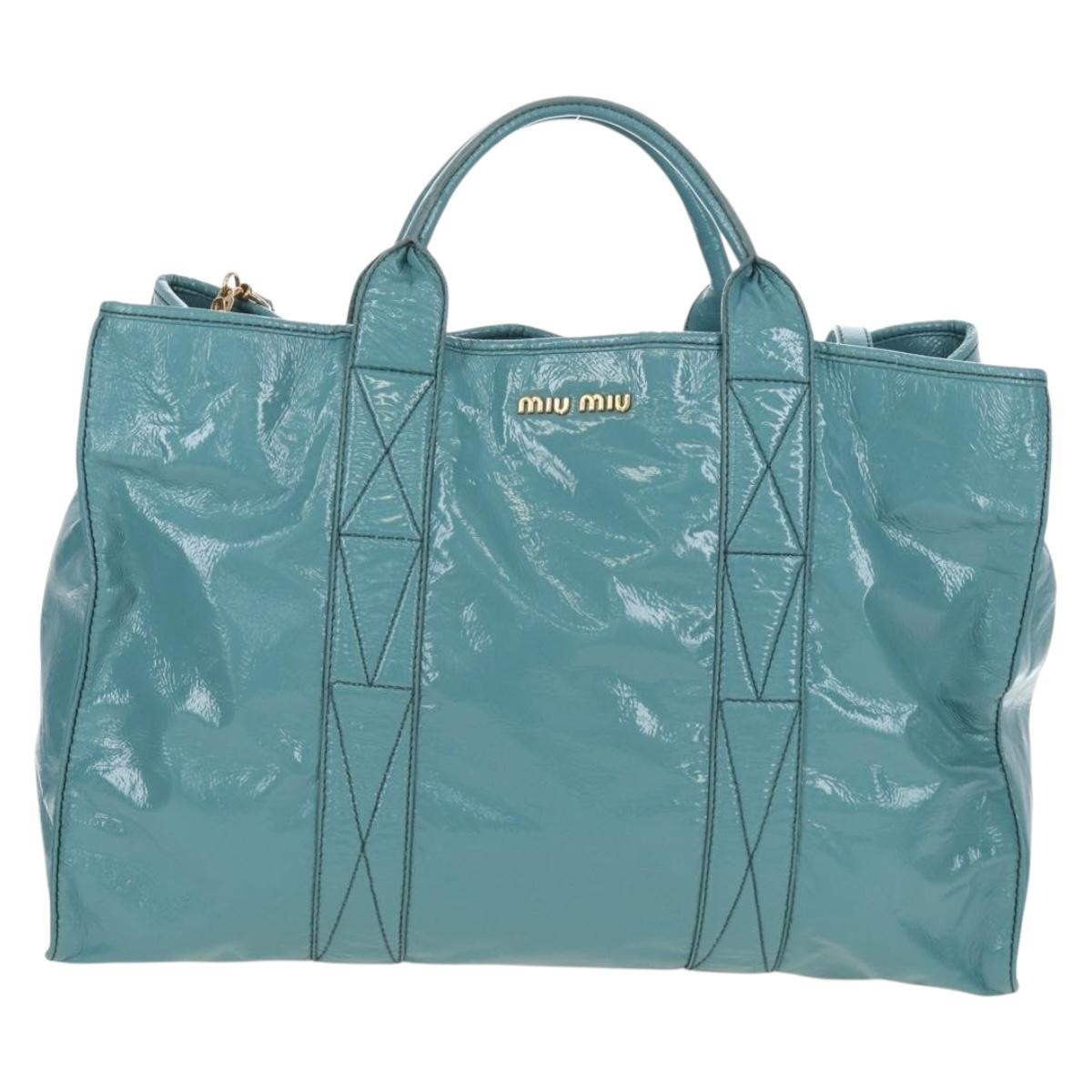 Miu Miu Hand Bag Enamel 2way Turquoise Blue Gold Auth 167794M