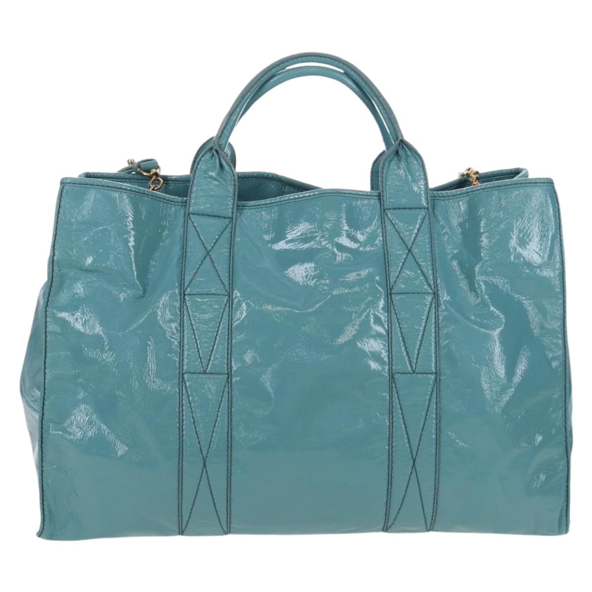 Miu Miu Hand Bag Enamel 2way Turquoise Blue Gold Auth 167794M