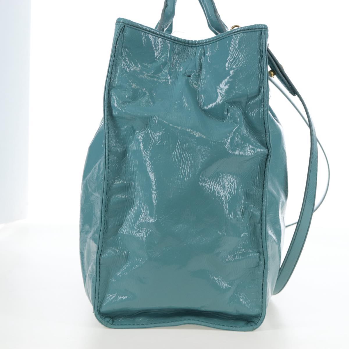 Miu Miu Hand Bag Enamel 2way Turquoise Blue Gold Auth 167794M