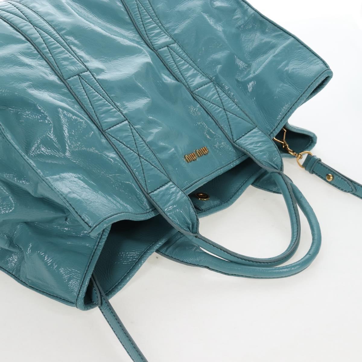 Miu Miu Hand Bag Enamel 2way Turquoise Blue Gold Auth 167794M