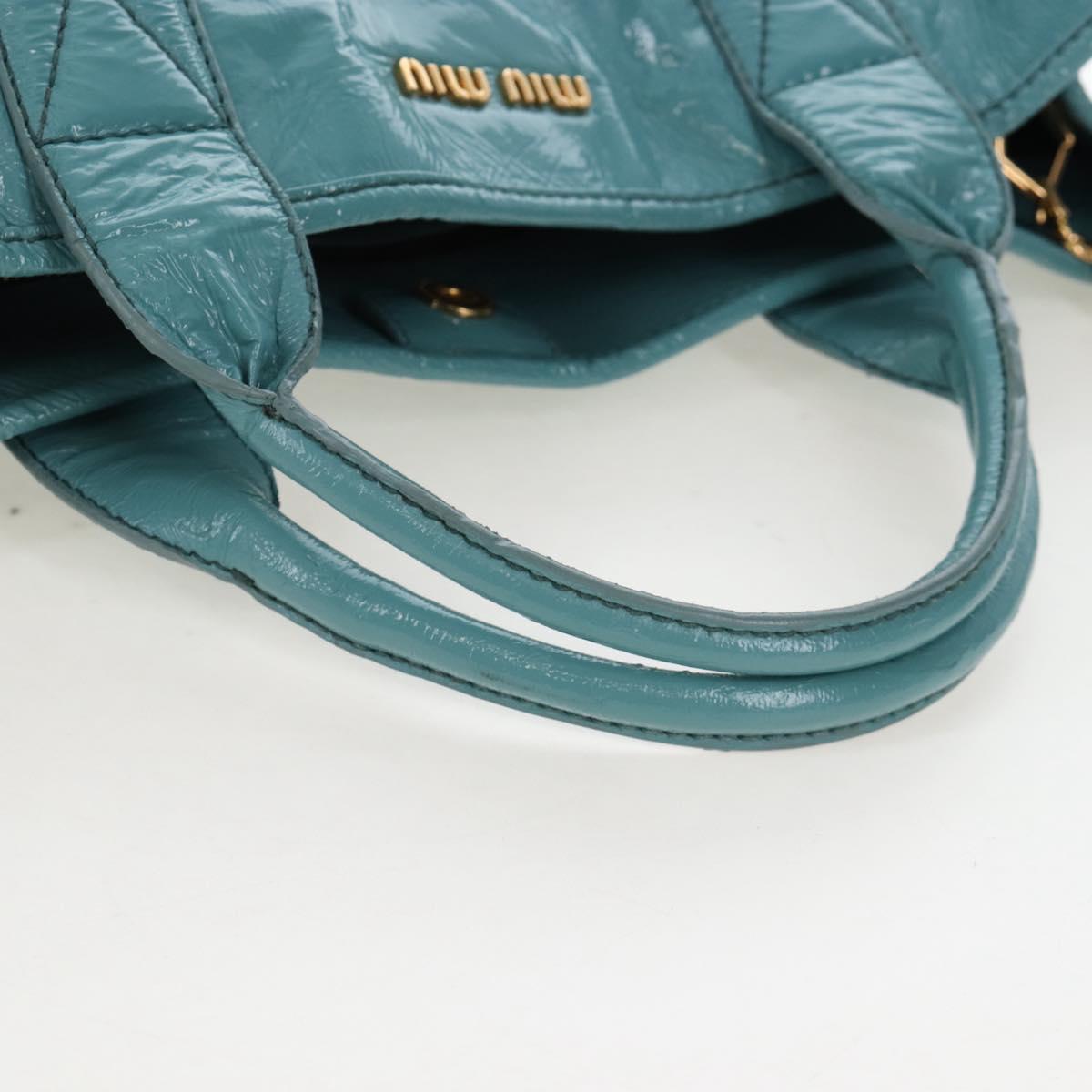 Miu Miu Hand Bag Enamel 2way Turquoise Blue Gold Auth 167794M