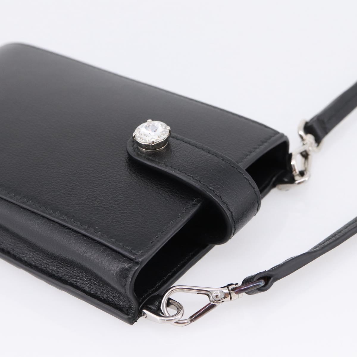 Miu Miu Shoulder Bag Leather Black Silver Auth 167796A
