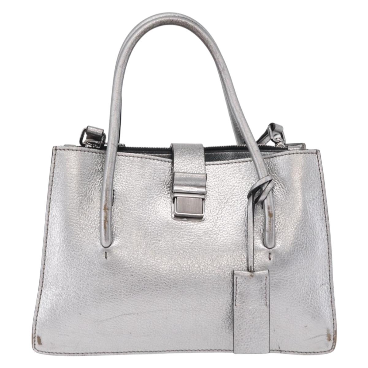Miu Miu Hand Bag Leather 2way Silver Auth 167797A