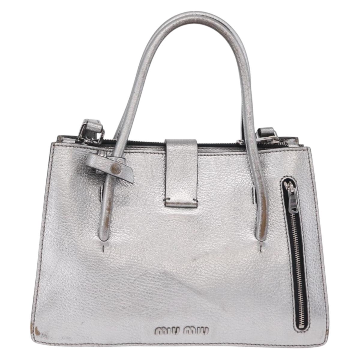 Miu Miu Hand Bag Leather 2way Silver Auth 167797A