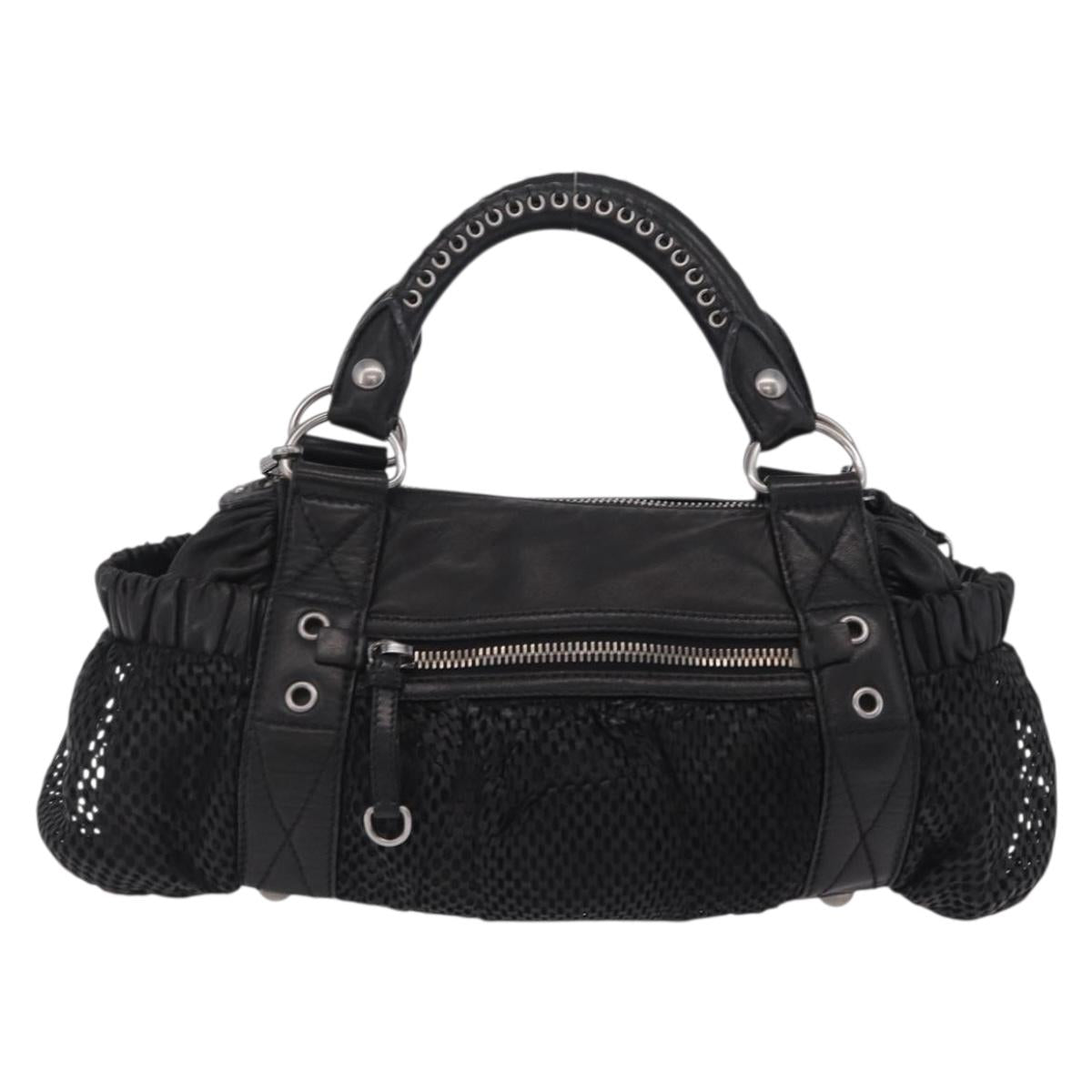 Miu Miu Hand Bag Leather 2way Black Silver Auth 167798M