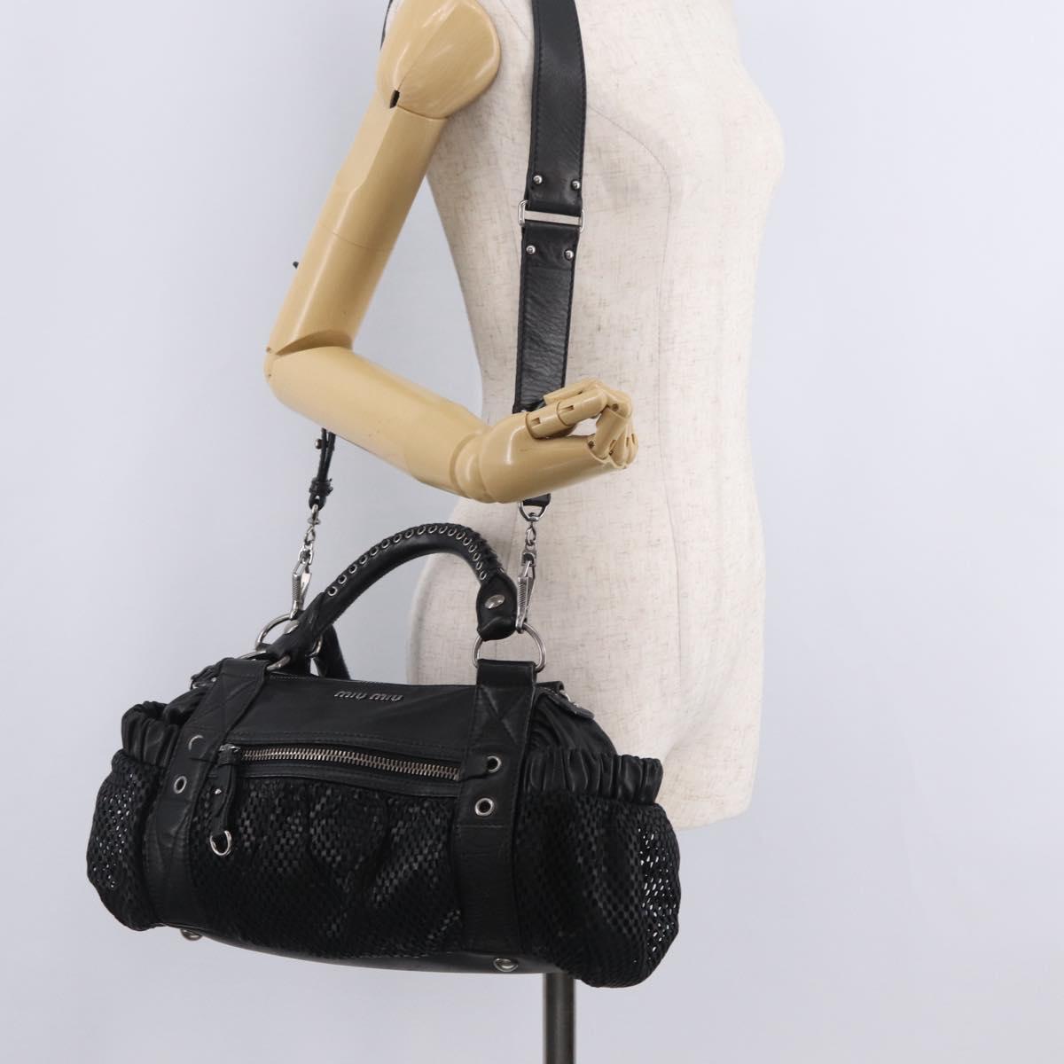 Miu Miu Hand Bag Leather 2way Black Silver Auth 167798M