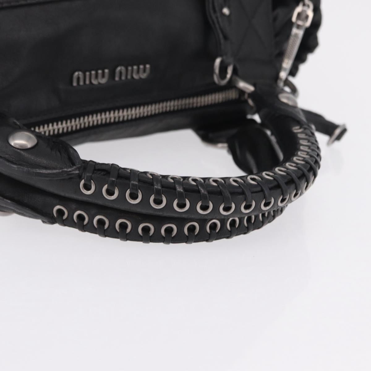 Miu Miu Hand Bag Leather 2way Black Silver Auth 167798M