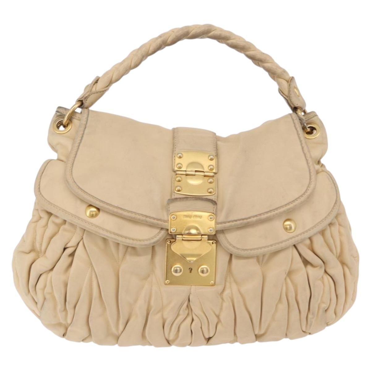 Miu Miu Hand Bag Leather 2way Beige Gold Auth 167799