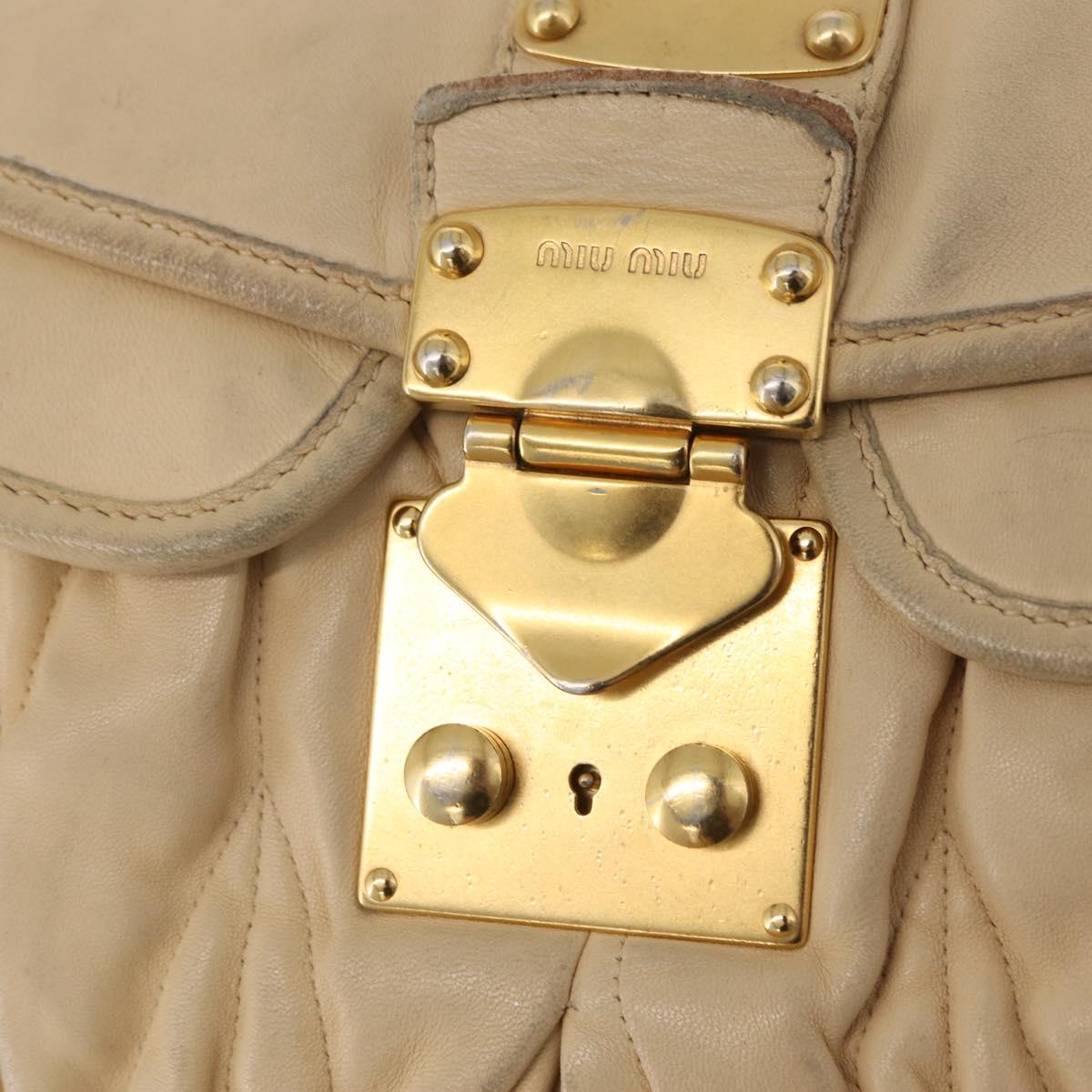 Miu Miu Hand Bag Leather 2way Beige Gold Auth 167799