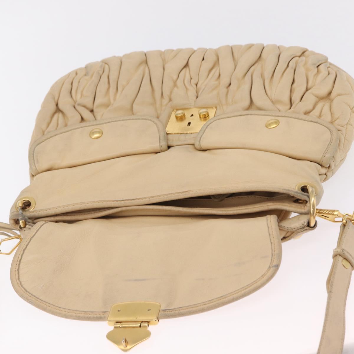 Miu Miu Hand Bag Leather 2way Beige Gold Auth 167799