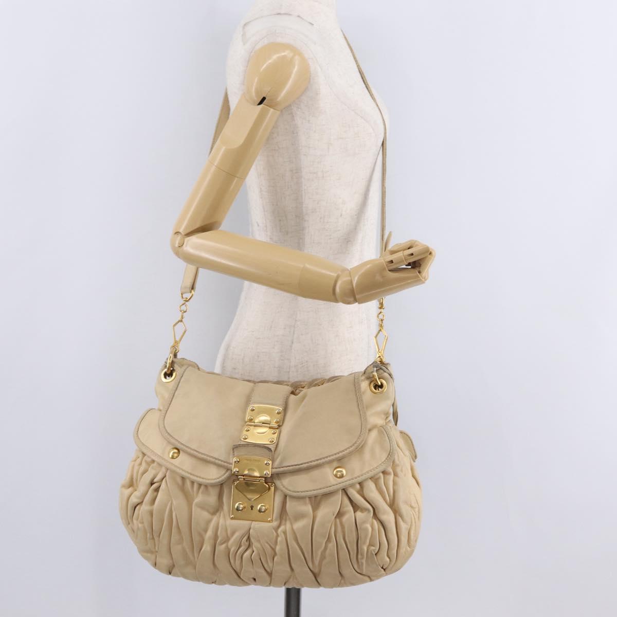 Miu Miu Hand Bag Leather 2way Beige Gold Auth 167799