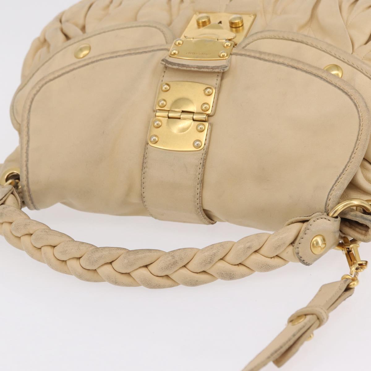 Miu Miu Hand Bag Leather 2way Beige Gold Auth 167799