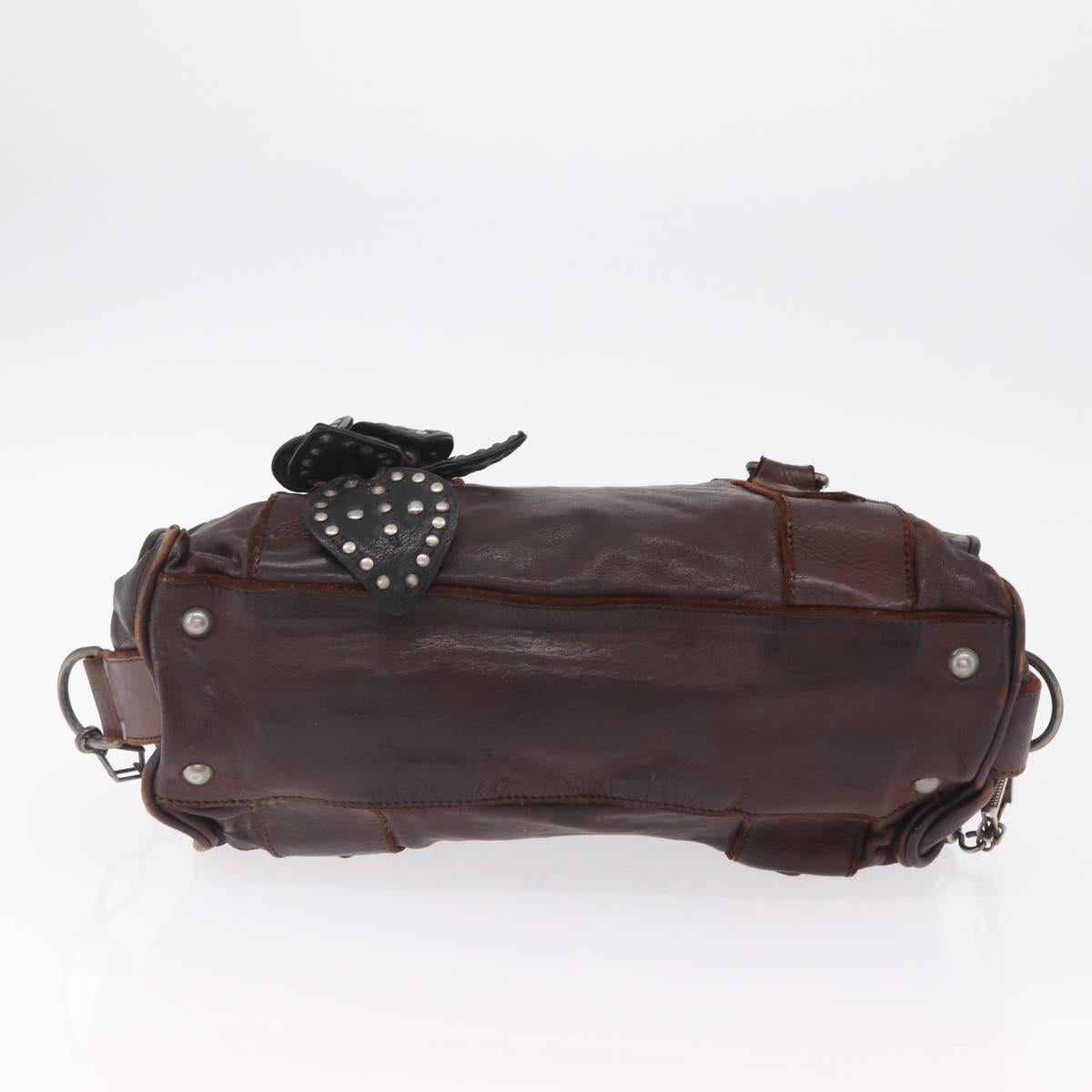 Miu Miu Hand Bag Leather 2way Brown Silver Auth 167800