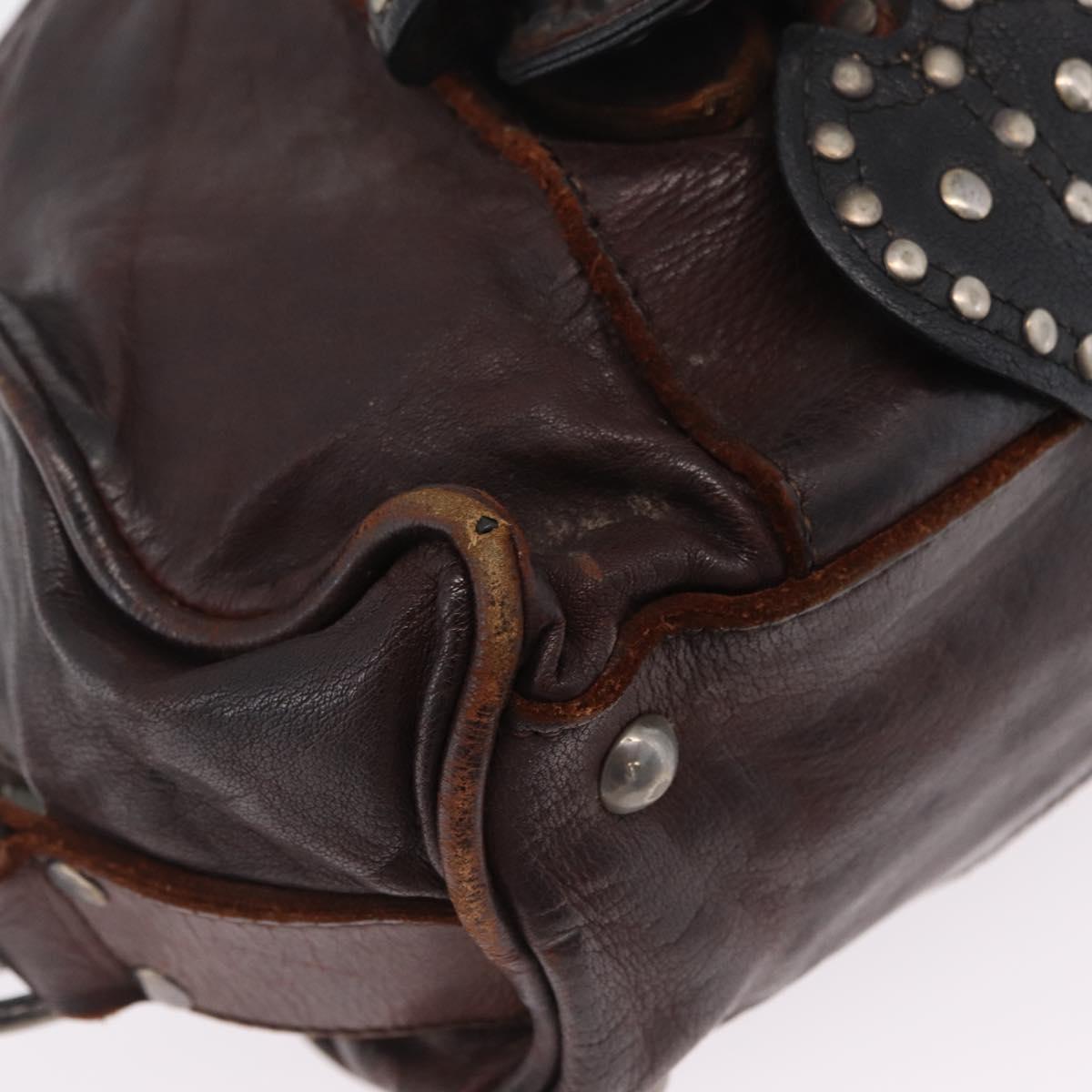 Miu Miu Hand Bag Leather 2way Brown Silver Auth 167800