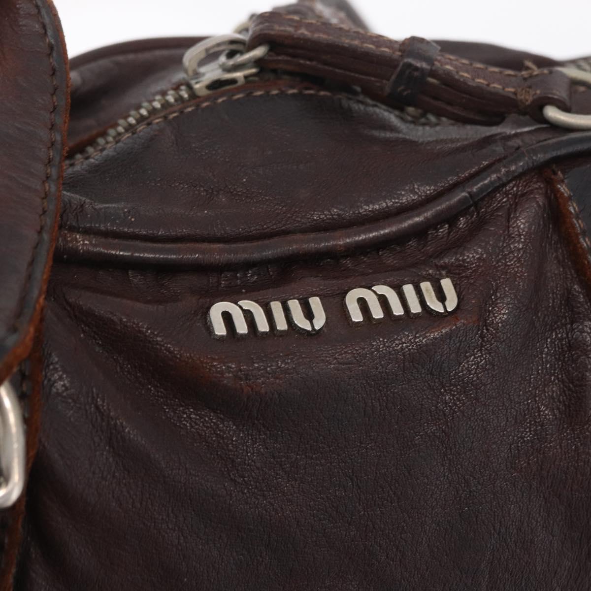 Miu Miu Hand Bag Leather 2way Brown Silver Auth 167800