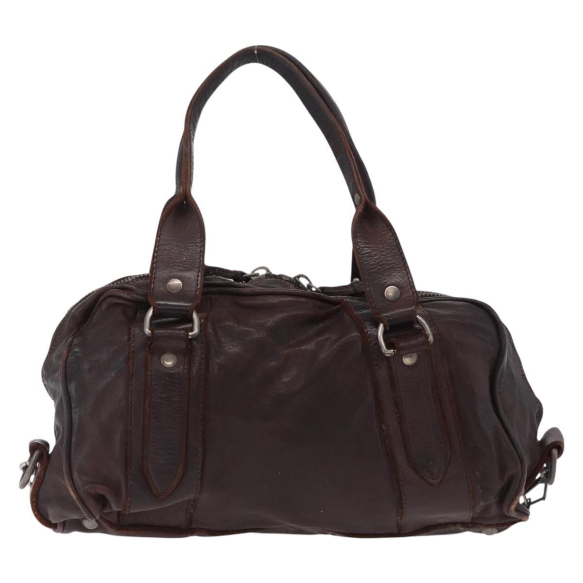 Miu Miu Hand Bag Leather 2way Brown Silver Auth 167800