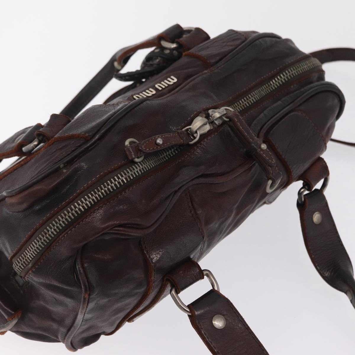 Miu Miu Hand Bag Leather 2way Brown Silver Auth 167800