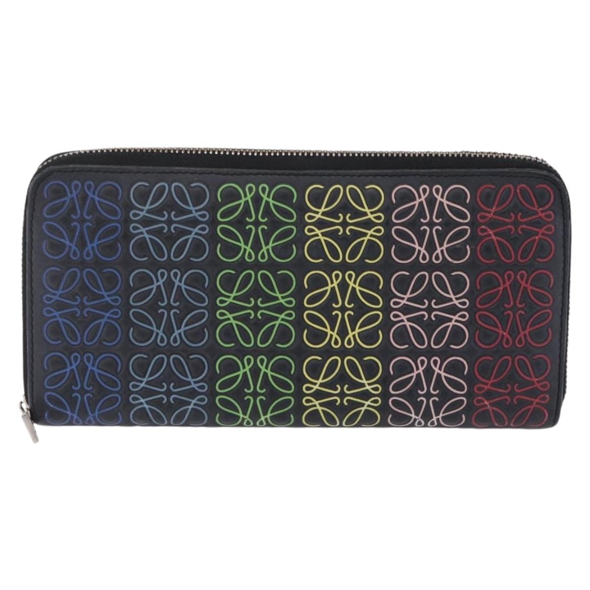 LOEWE Anagram Zippy Wallet Leather Silver Rainbow Auth 167801