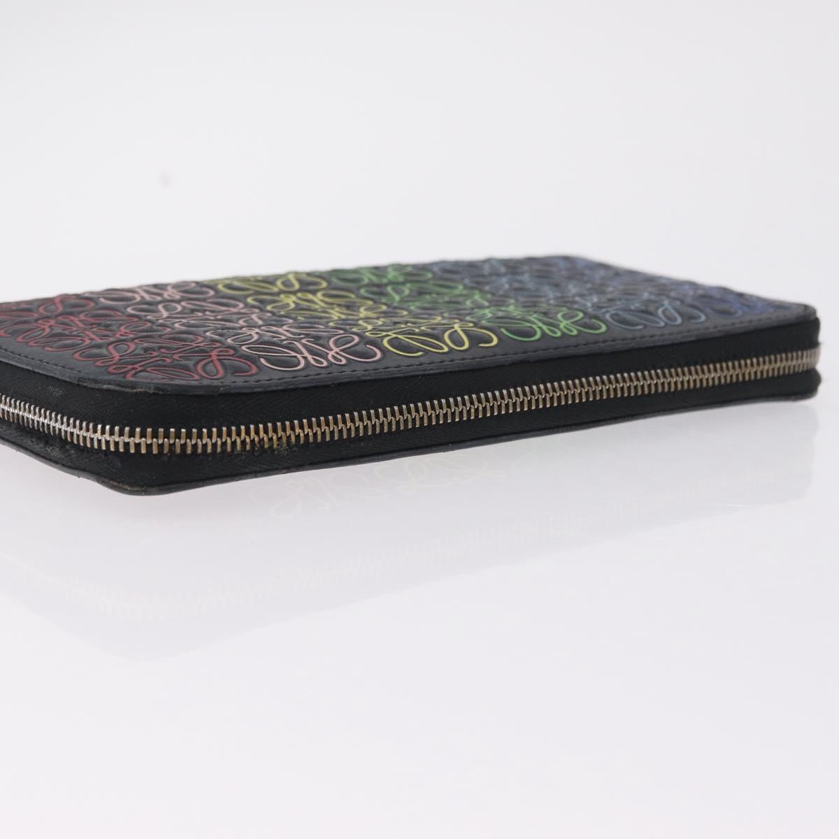 LOEWE Anagram Zippy Wallet Leather Silver Rainbow Auth 167801