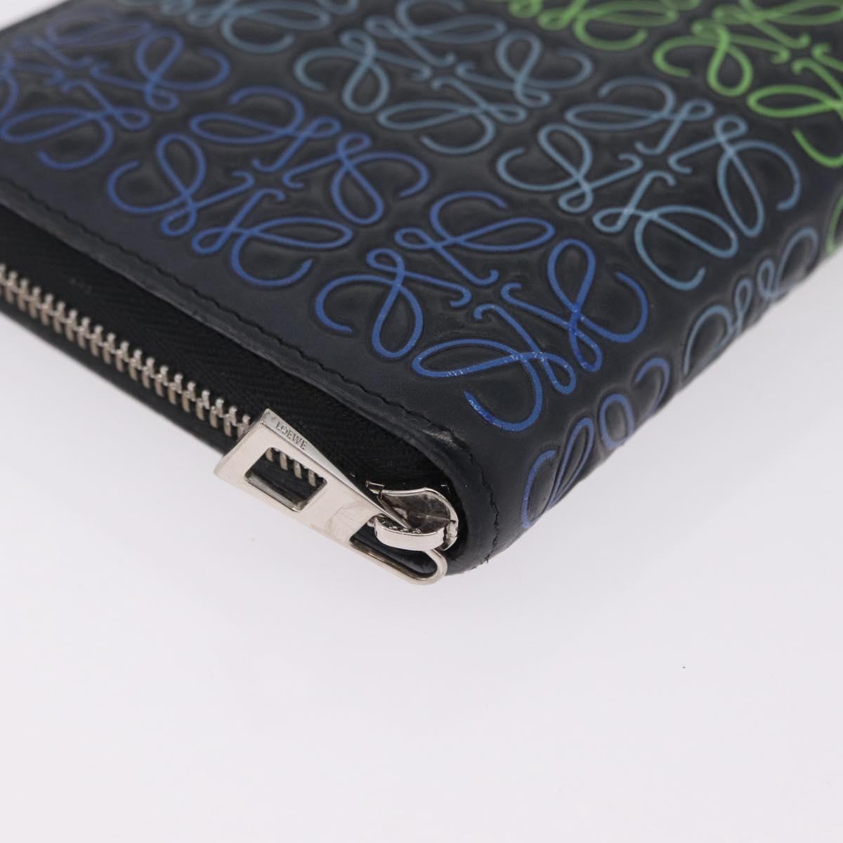 LOEWE Anagram Zippy Wallet Leather Silver Rainbow Auth 167801