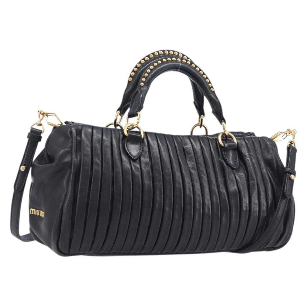 Miu Miu Hand Bag Leather 2way Black Gold Auth 167802M
