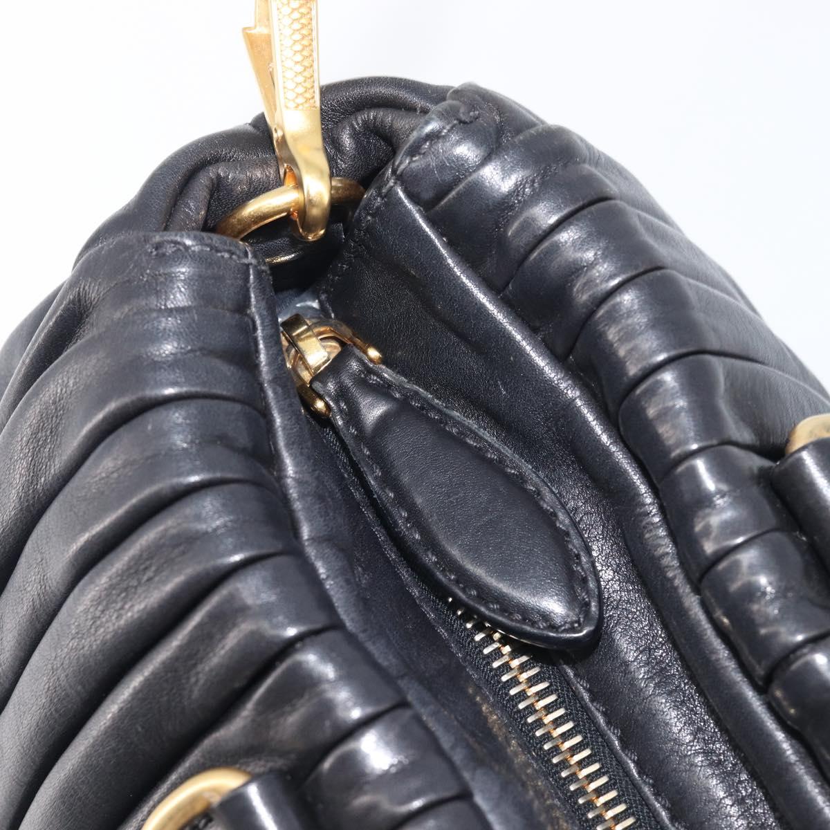 Miu Miu Hand Bag Leather 2way Black Gold Auth 167802M
