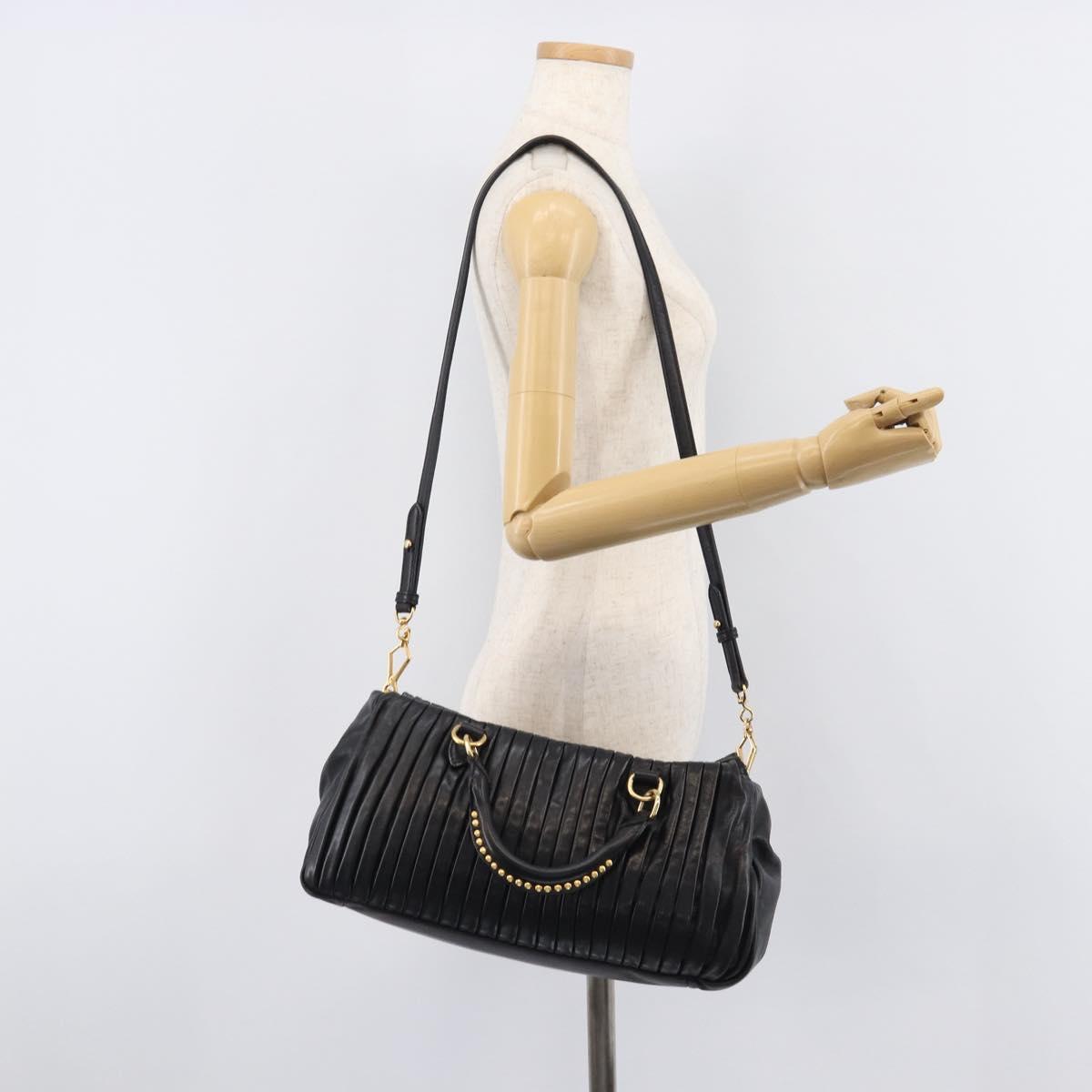 Miu Miu Hand Bag Leather 2way Black Gold Auth 167802M