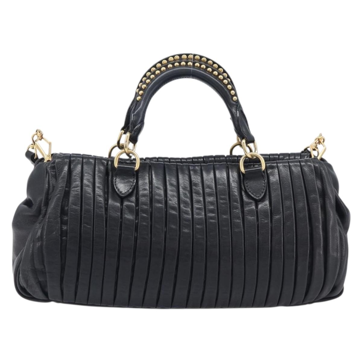 Miu Miu Hand Bag Leather 2way Black Gold Auth 167802M