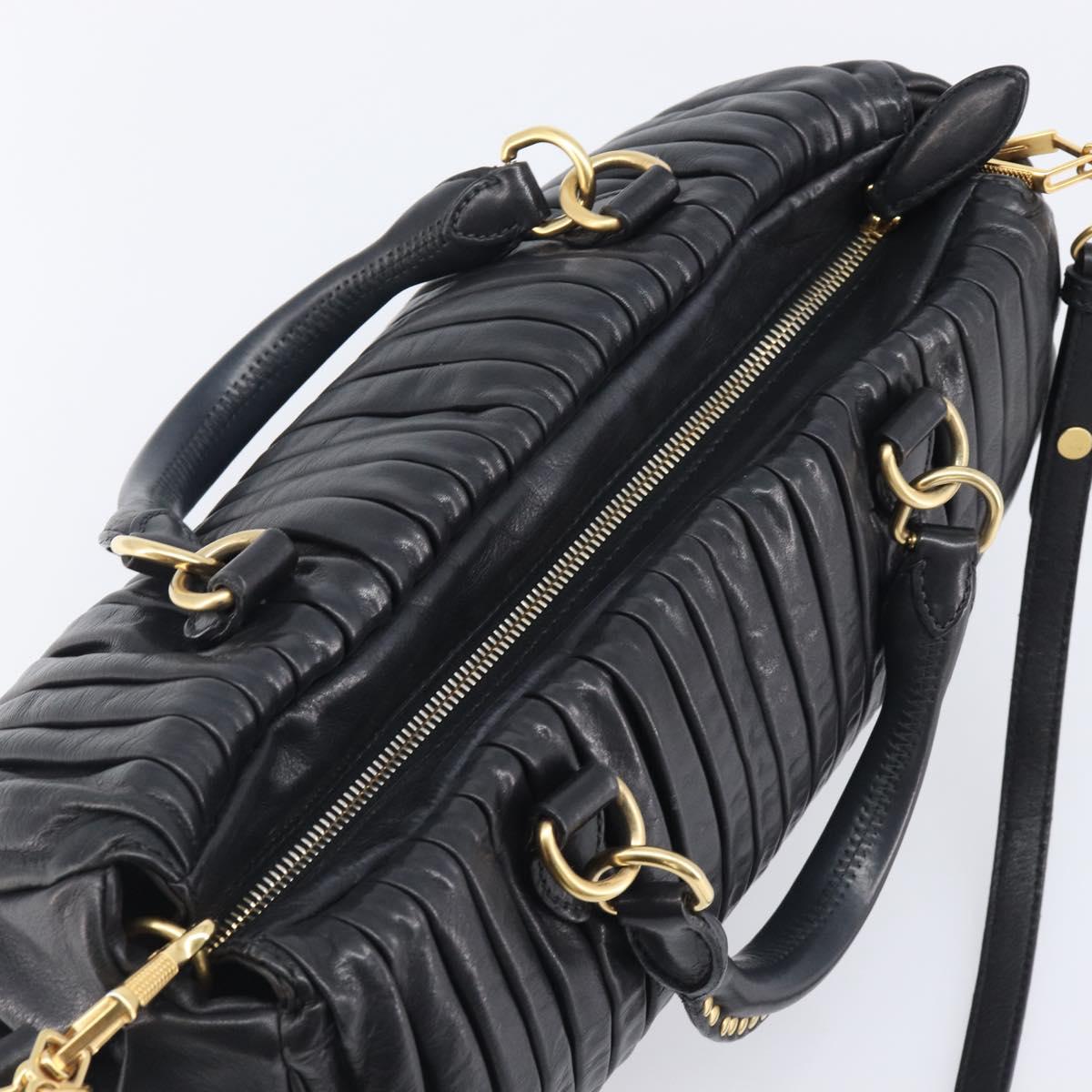 Miu Miu Hand Bag Leather 2way Black Gold Auth 167802M
