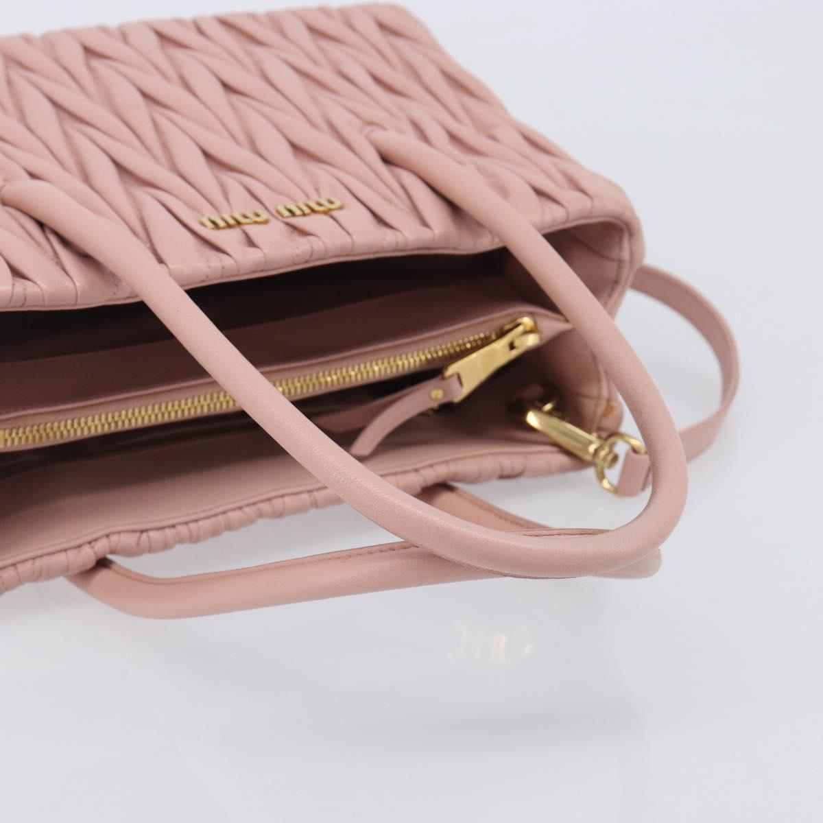Miu Miu Matelasse Hand Bag Leather 2way Pink Gold Auth 167803M