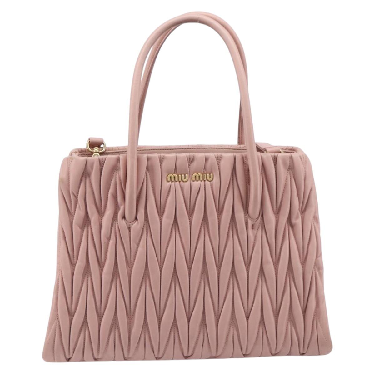 Miu Miu Matelasse Hand Bag Leather 2way Pink Gold Auth 167803M