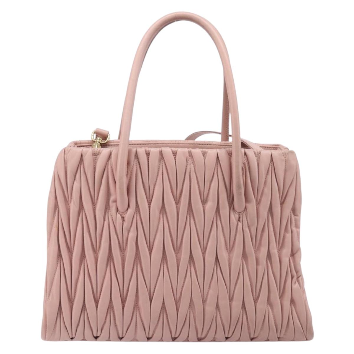Miu Miu Matelasse Hand Bag Leather 2way Pink Gold Auth 167803M