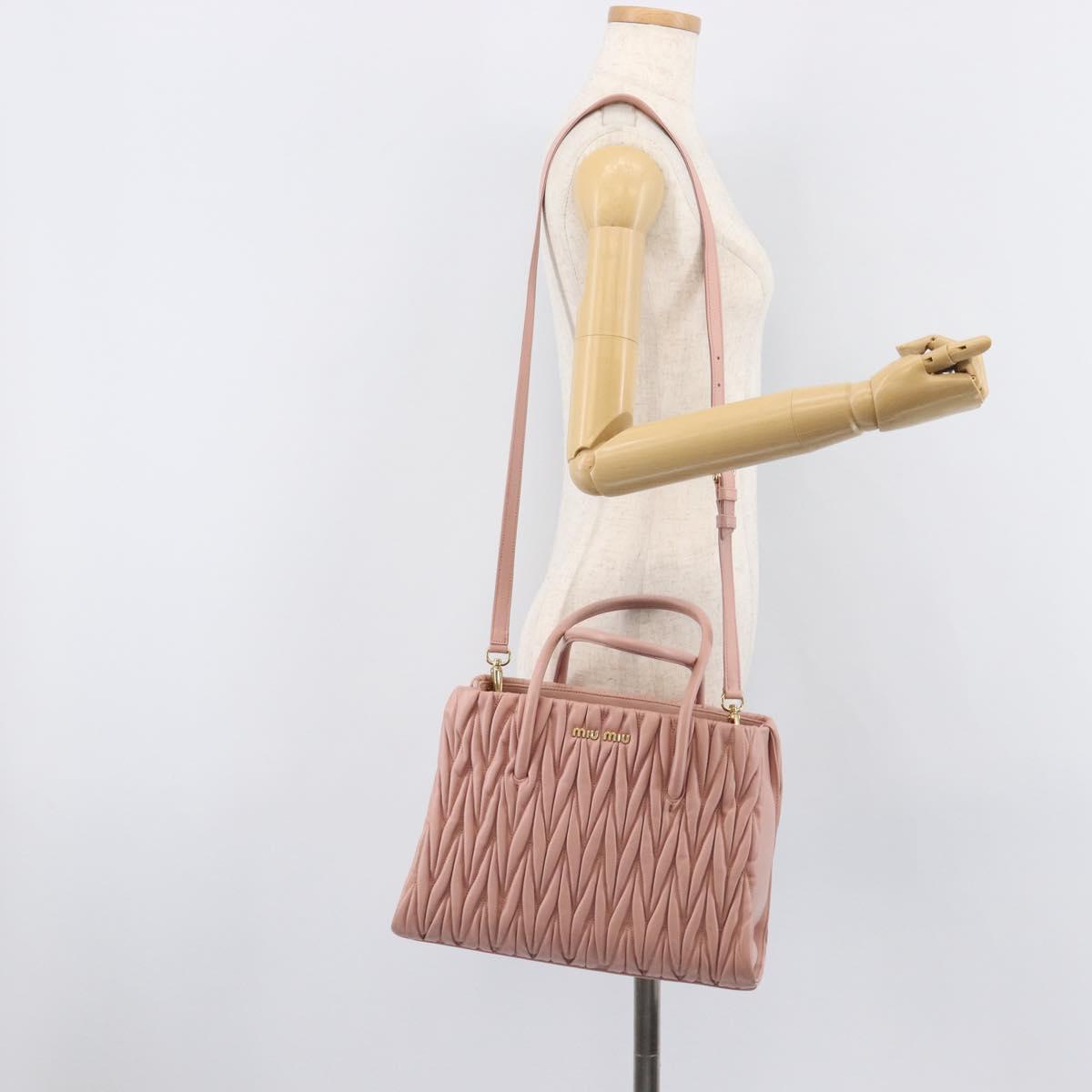 Miu Miu Matelasse Hand Bag Leather 2way Pink Gold Auth 167803M