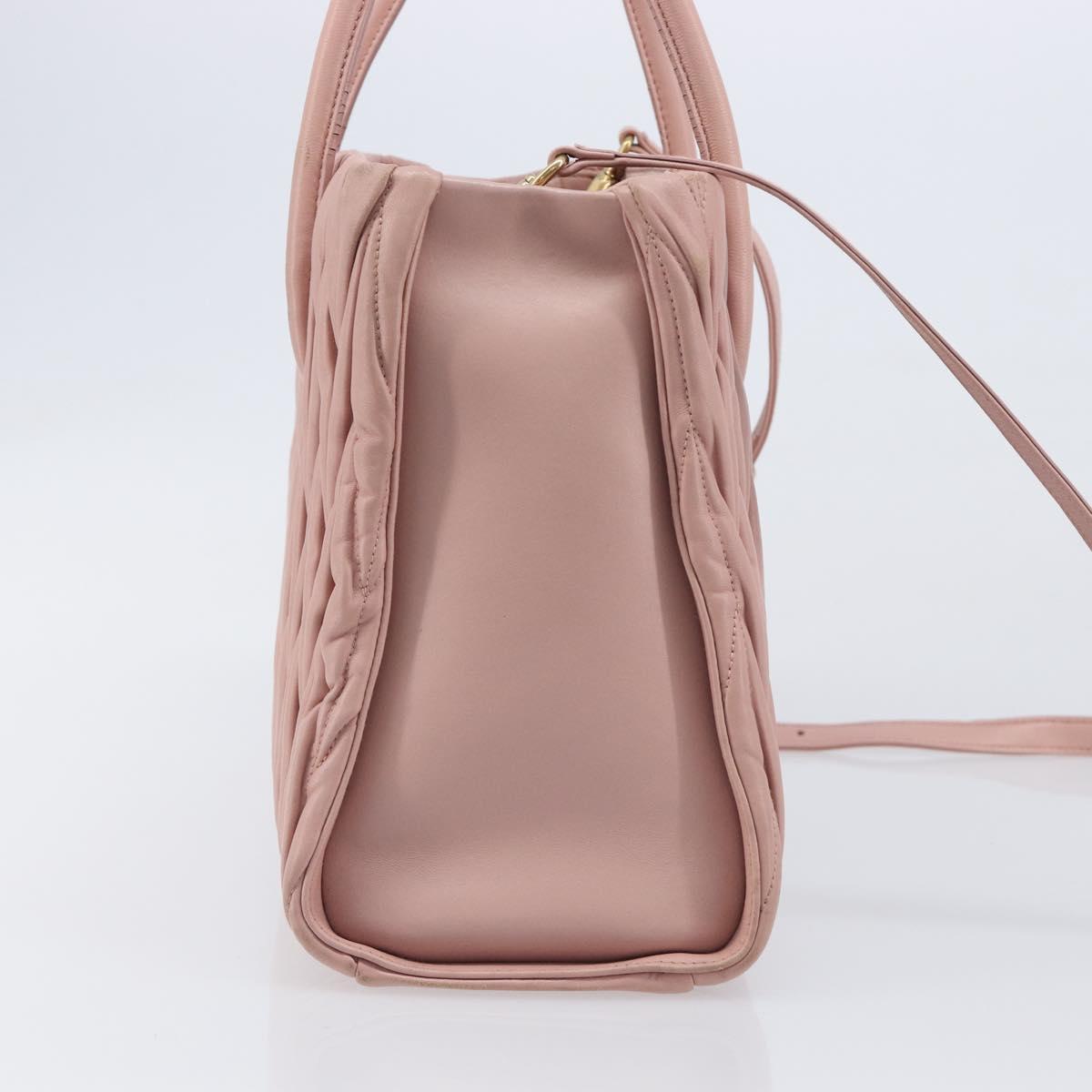 Miu Miu Matelasse Hand Bag Leather 2way Pink Gold Auth 167803M