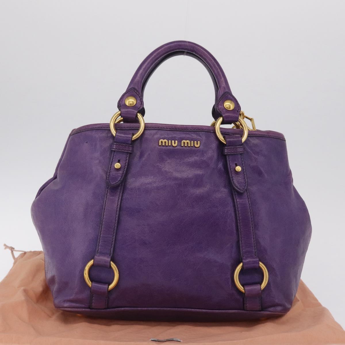 Miu Miu Hand Bag Leather 2way Purple Gold Auth 167804M