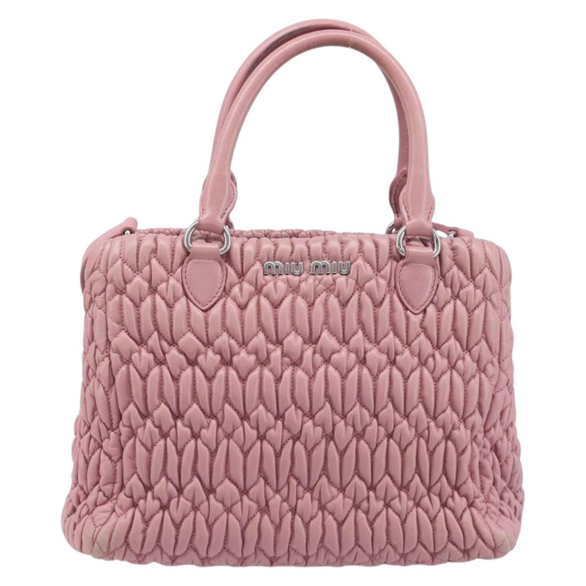 Miu Miu Matelasse Hand Bag Leather 2way Pink Silver Auth 167805M