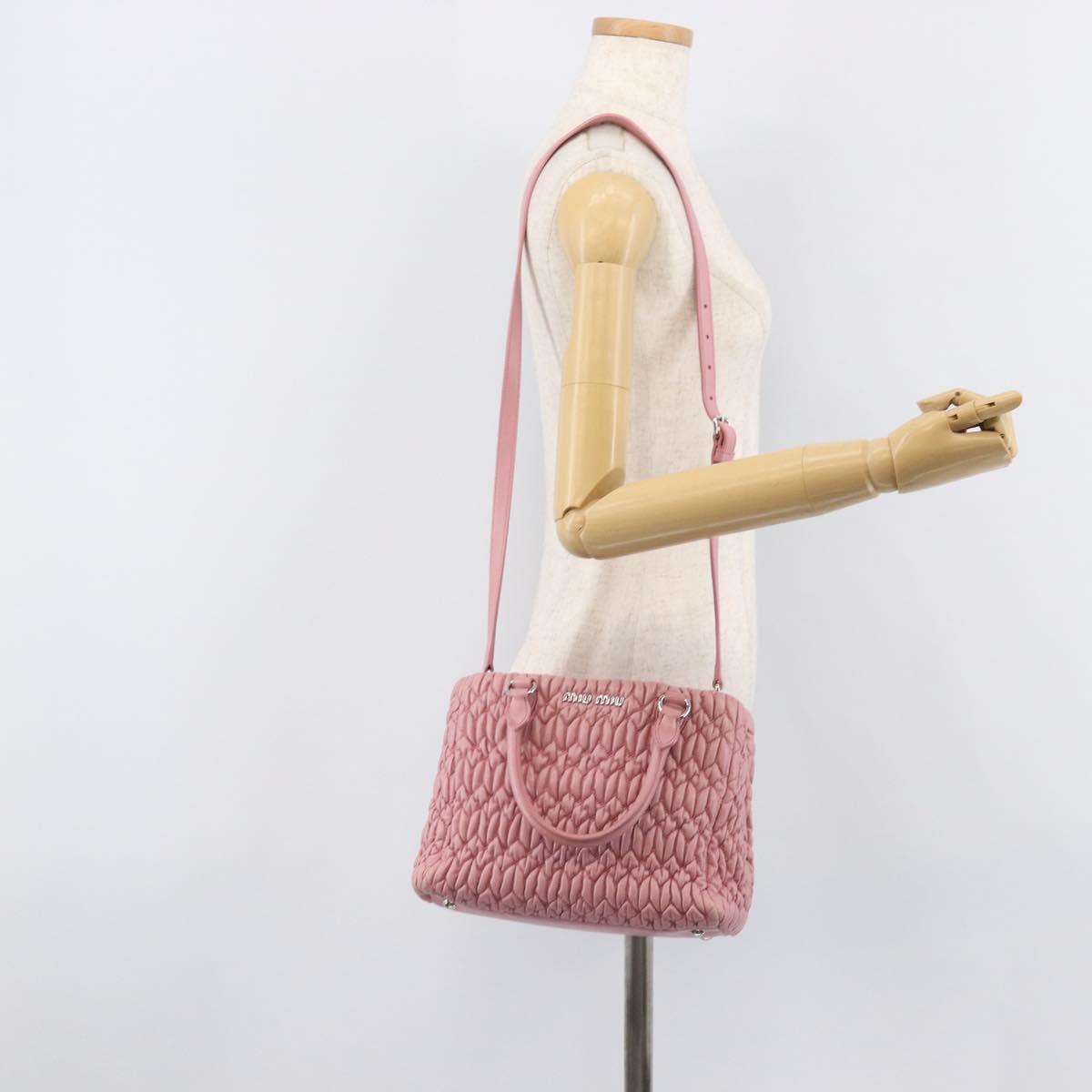 Miu Miu Matelasse Hand Bag Leather 2way Pink Silver Auth 167805M